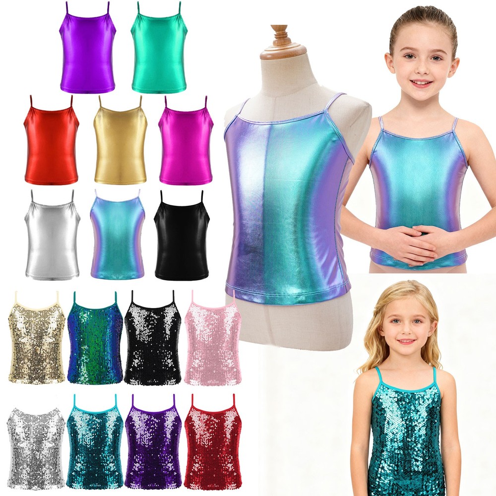 US Girls Metallic Spaghetti Straps Tops Vest Camisole Tank Top Stage Performance