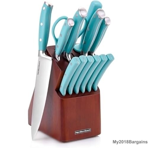 Hamilton Beach 14-Piece Kitchen Knife Cutlery Set, Aqua Blue