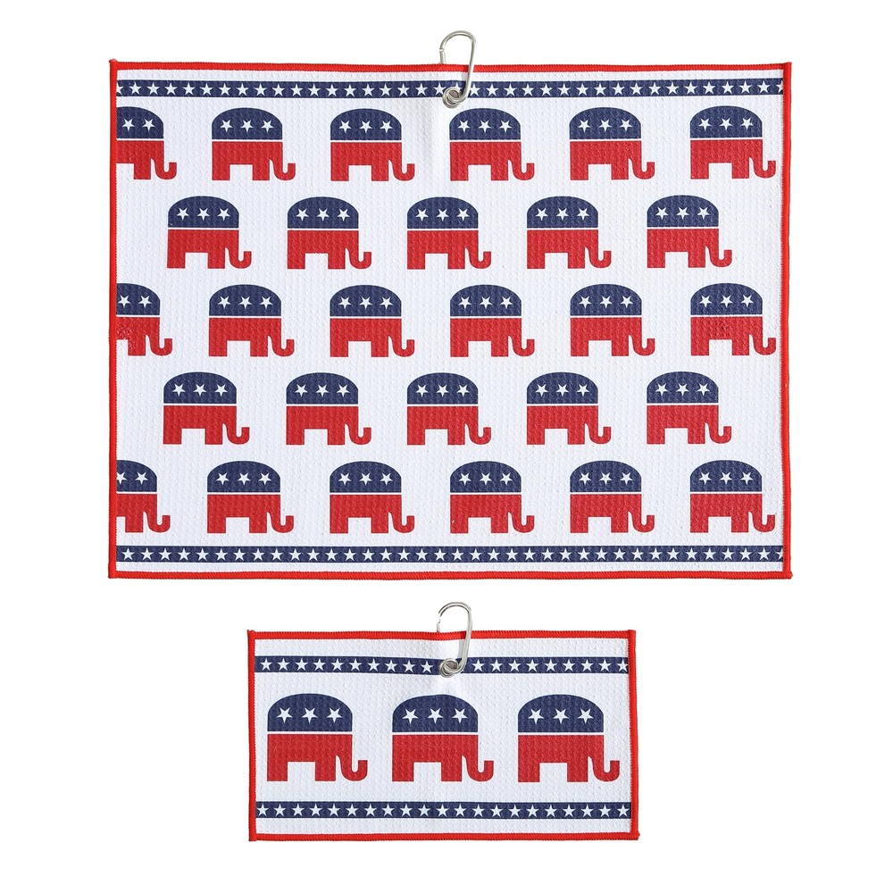 Patriotic GOP Elephant Golf Towel Set 2 Pack with Clip Microfiber