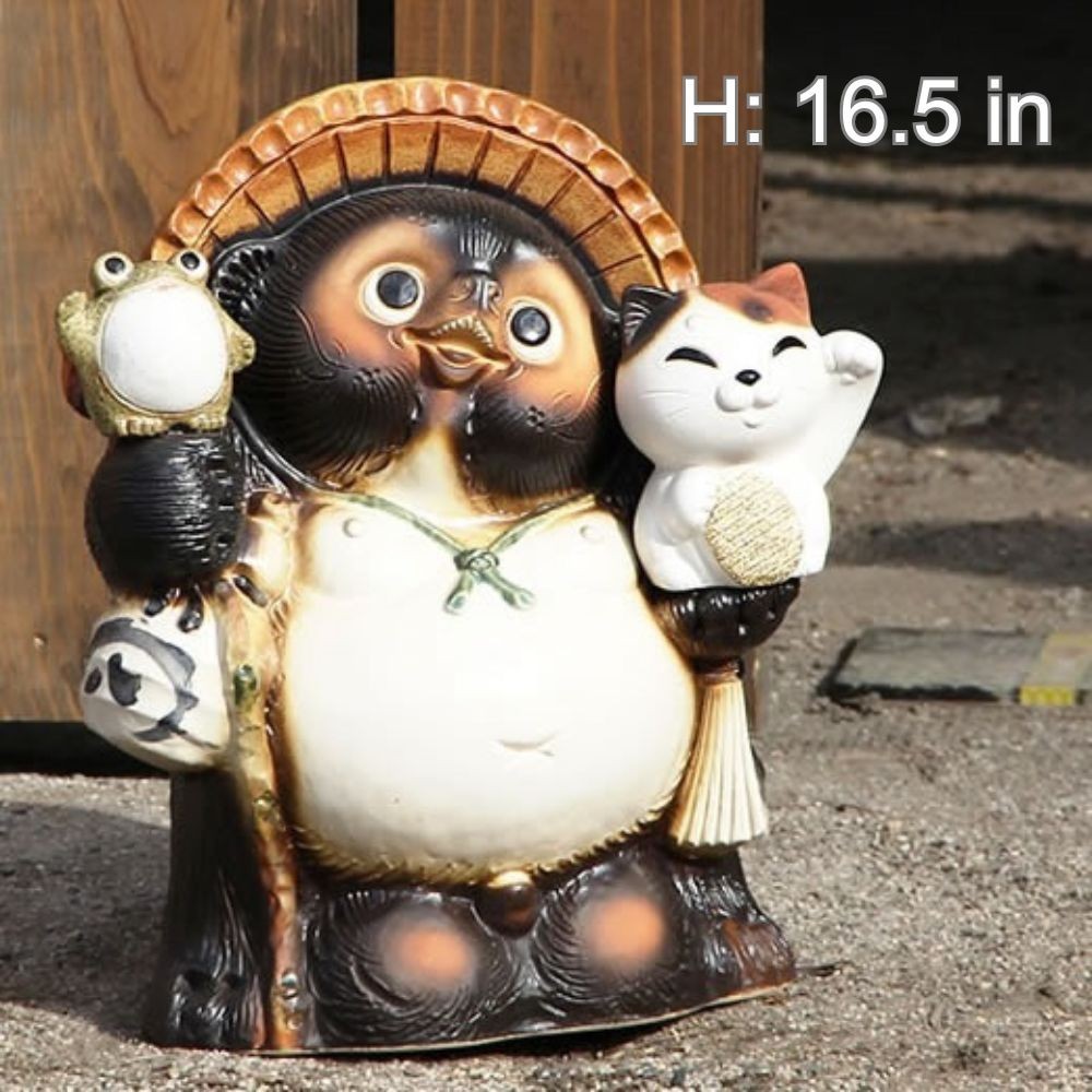 Shigaraki Ware Tanuki Cat Frog Raccoon Dog Statue Pottery Lucky Charm Japan NEW