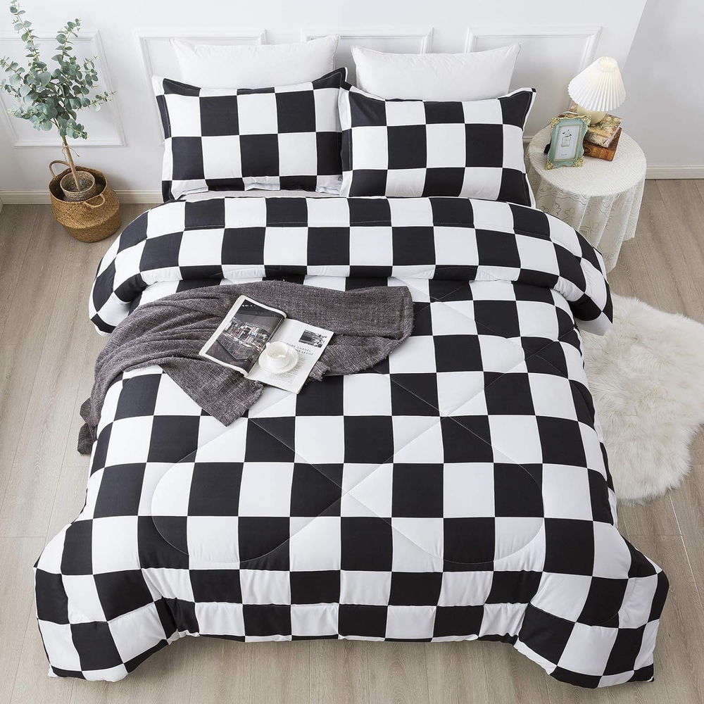 Plaid Comforter Queen(90X90Inch), 3 Pieces (1 Plaid Comforter and 2 Pillowcases)