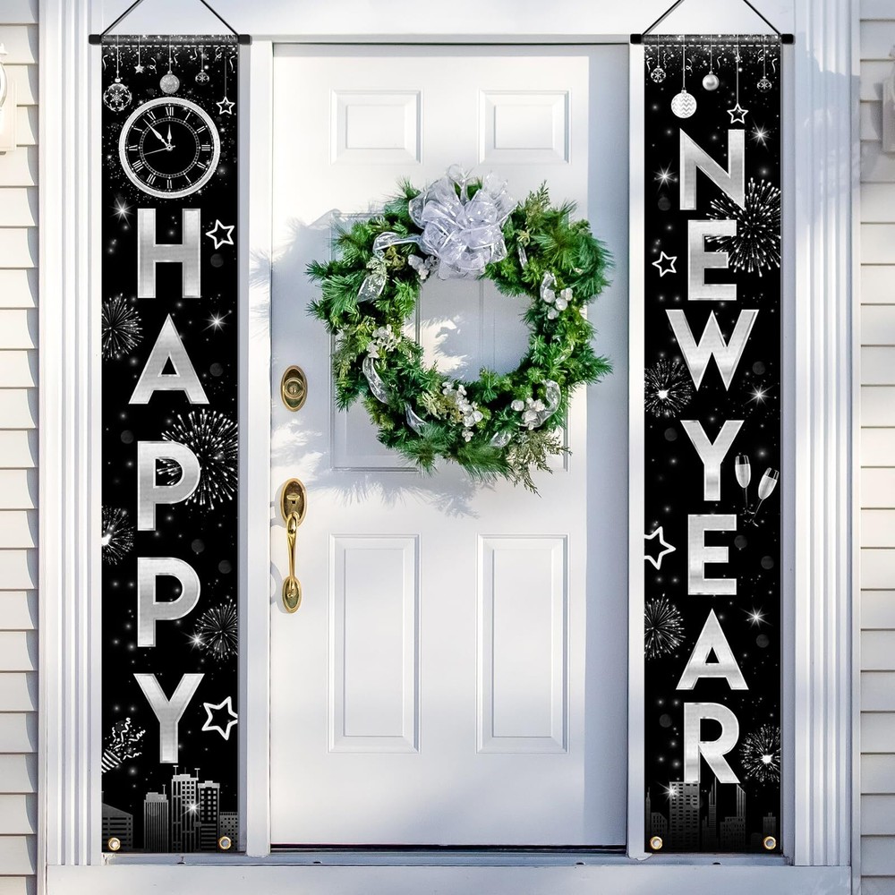 New Years Eve Party Supplies 2025 Silver Porch Banner, Nye Decorations 2025 S...-image