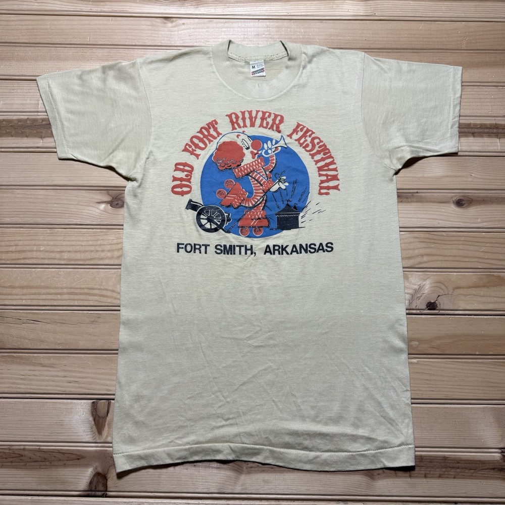 Vintage 80s Old Fort River Festival T-Shirt Fort Smith Arkansas Clown Cannon Med