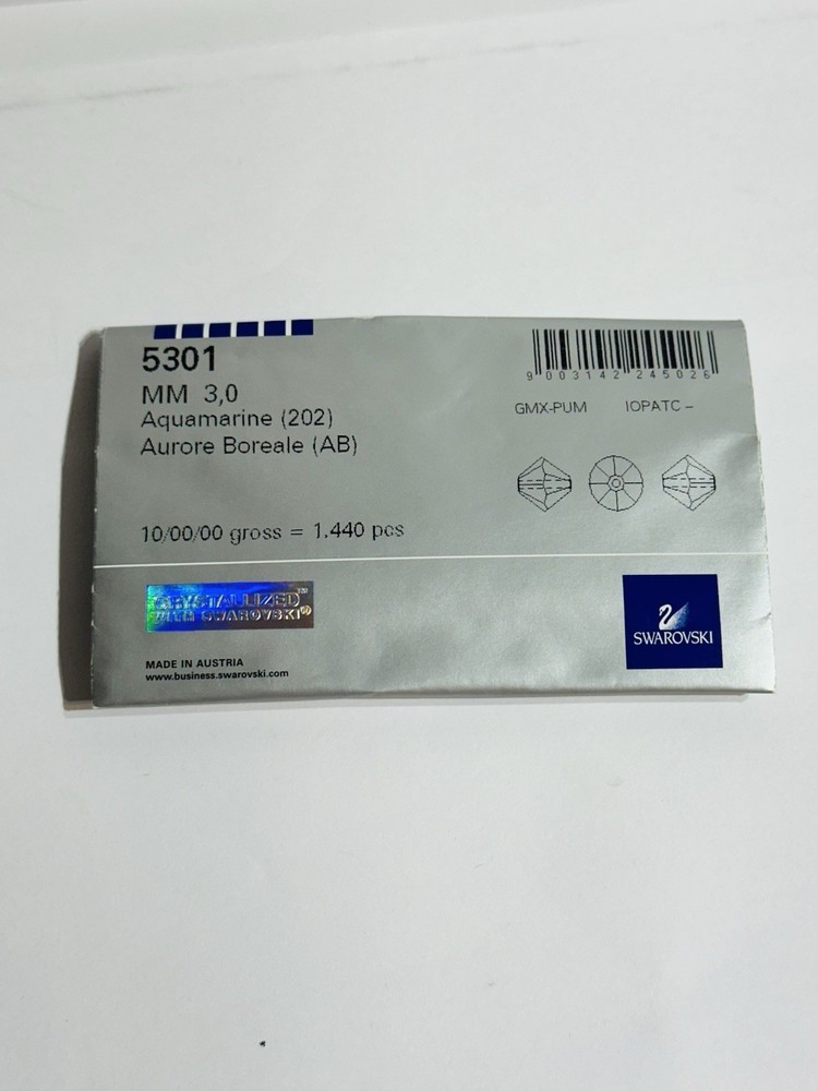 Swarovski Crystal Beads 5301, Bicone 3MM, Aquamarine (202)Aurore Boreale (AB)