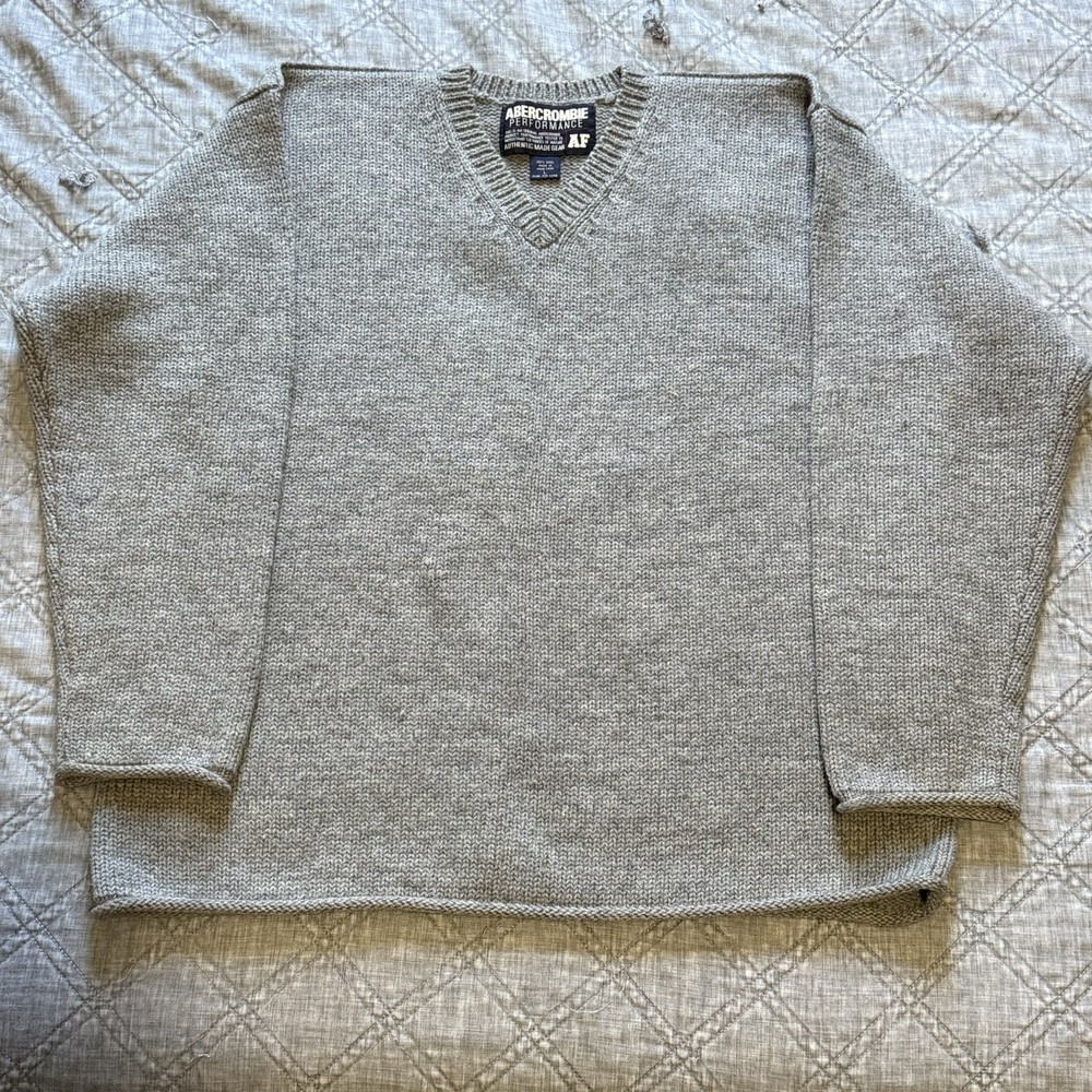 Abercrombie & Fitch Performance Gray Sweater Y2K Vintage Men's Large 100% Wool