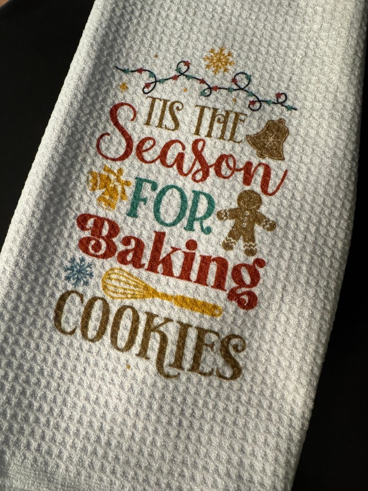 Christmas Baking  Waffle Weave Dish/Tea Towel, Micro Fiber, 15x25