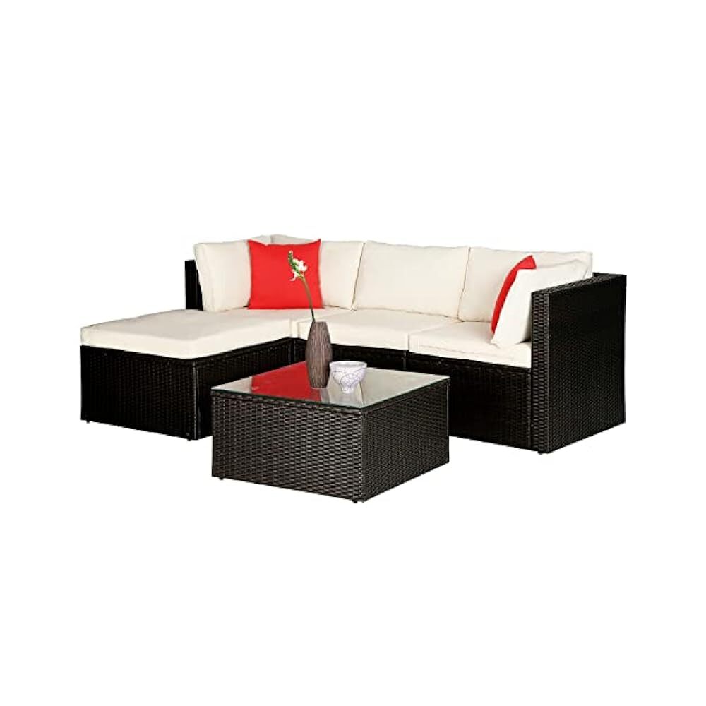 Rattan Patio Conversation Set, Modular Sofa with Corner Chairs & Ottoman