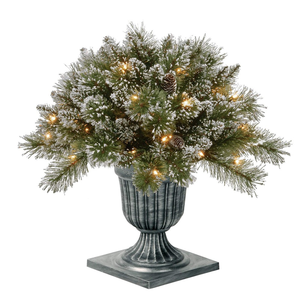 24 in. Pre-Lit Glittery Bristle Pine Porch Bush with Twinkly LED Lights, Plug-In