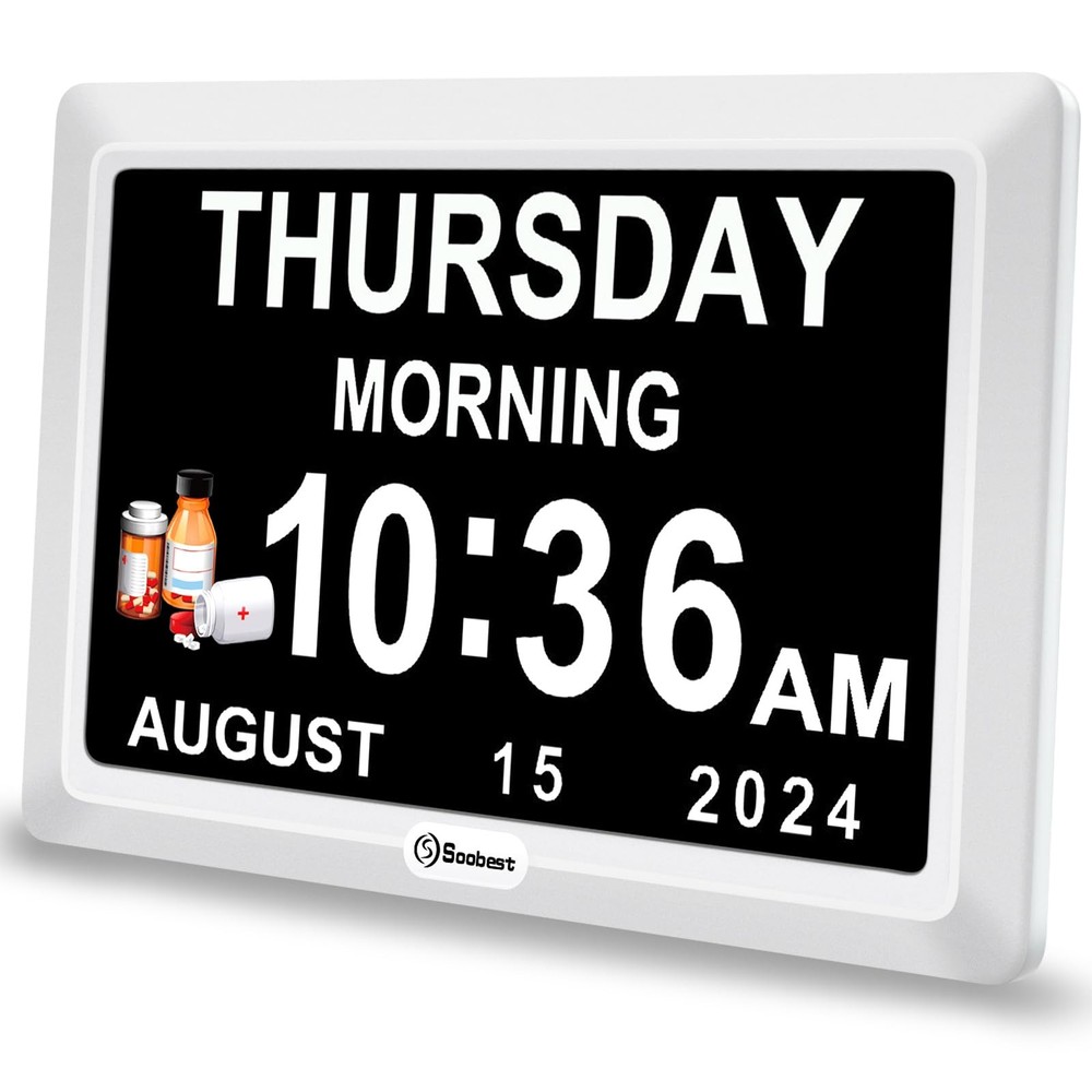 Digital Dementia Alarm Clock Large Display for Seniors, Plug in Electric Date...