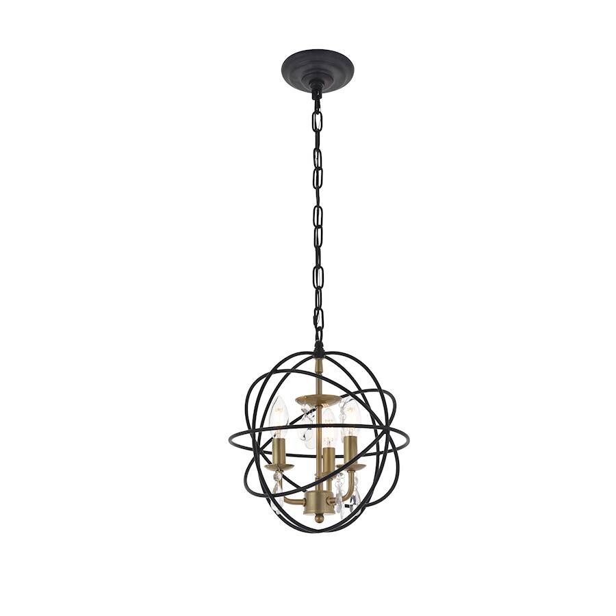 Elegant Matte Black Wallace 3-Light Crystal Pendant 12 Inch Wide