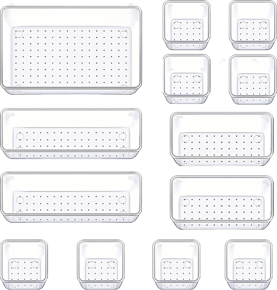 Drawer Organizers Set of 13, 4 Sizes Clear Plastic Drawer Organizers and Storage