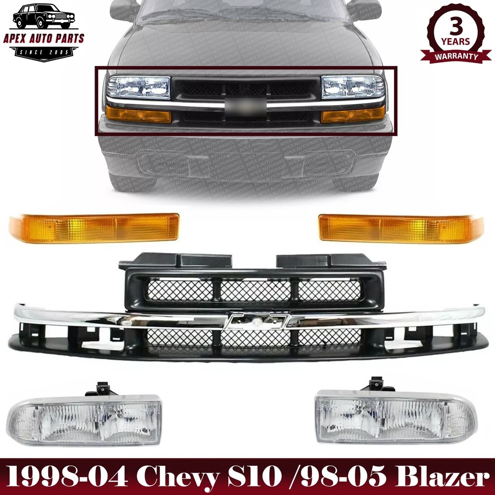 Grille Assembly + Headlights + Signal Lights For 1998-04 Chevy S10 /98-05 Blazer
