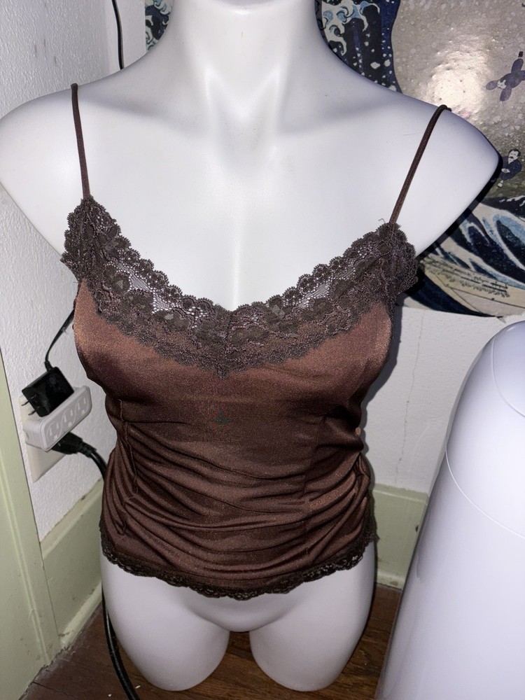 Vintage Victoria’s Secret Brown Tank Top with Lace Trim Size Extra Small