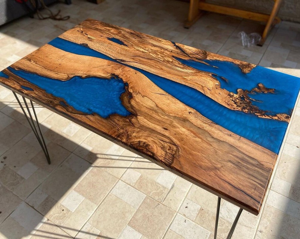 Blue Epoxy Resin Coffee Table , Epoxy Table , Sofa Center Wooden Table Home Deco