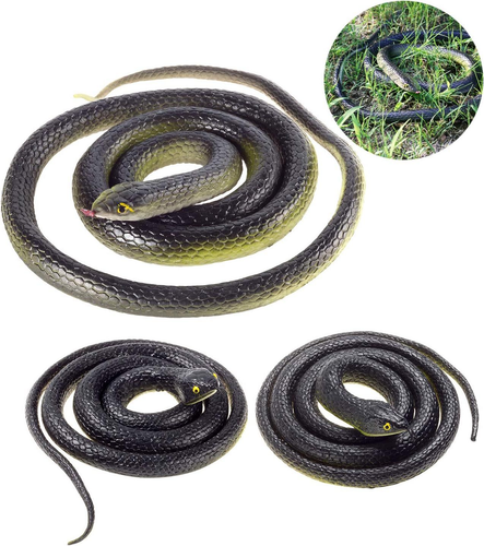 3-Pack Ultra-Realistic Rubber Snakes for Halloween Decorations, L, Black