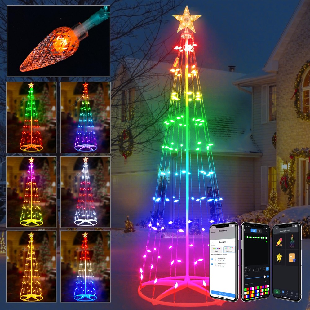 7FT Smart Christmas Cone Tree with 131 C6 LED Lights