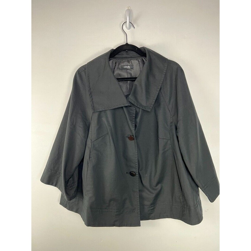 Rafaella Womens Black Button-Front Swing Jacket With Wide Collar & 3/4 Sleeves