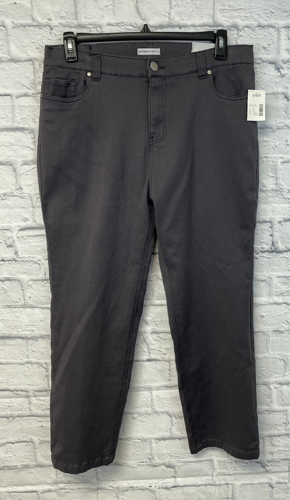NEW Catherines pants sateen stretch women 16W Petite straight leg 16WP GRay