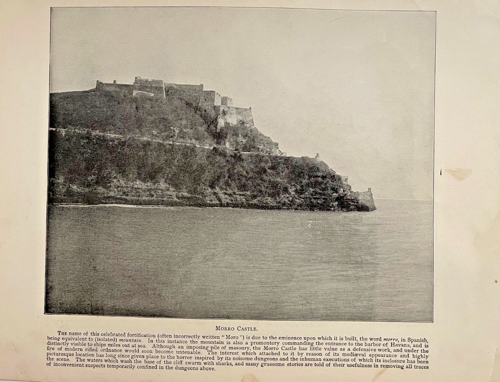 1898 Vintage Illustration Morro Castle Havana Harbor Cuba