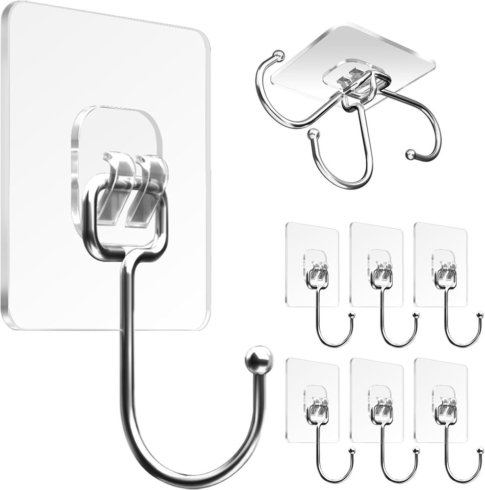 Large Adhesive Hooks for Hanging Heavy-Duty 22Ibs 8 Packs for Bags Bathroom Outd