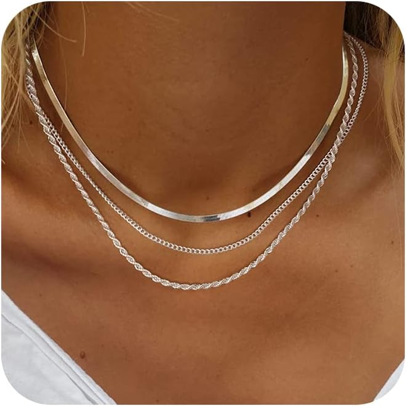 Herringbone Necklace for Women,Dainty Gold Necklace,14K Gold Plated Snake,Gold C