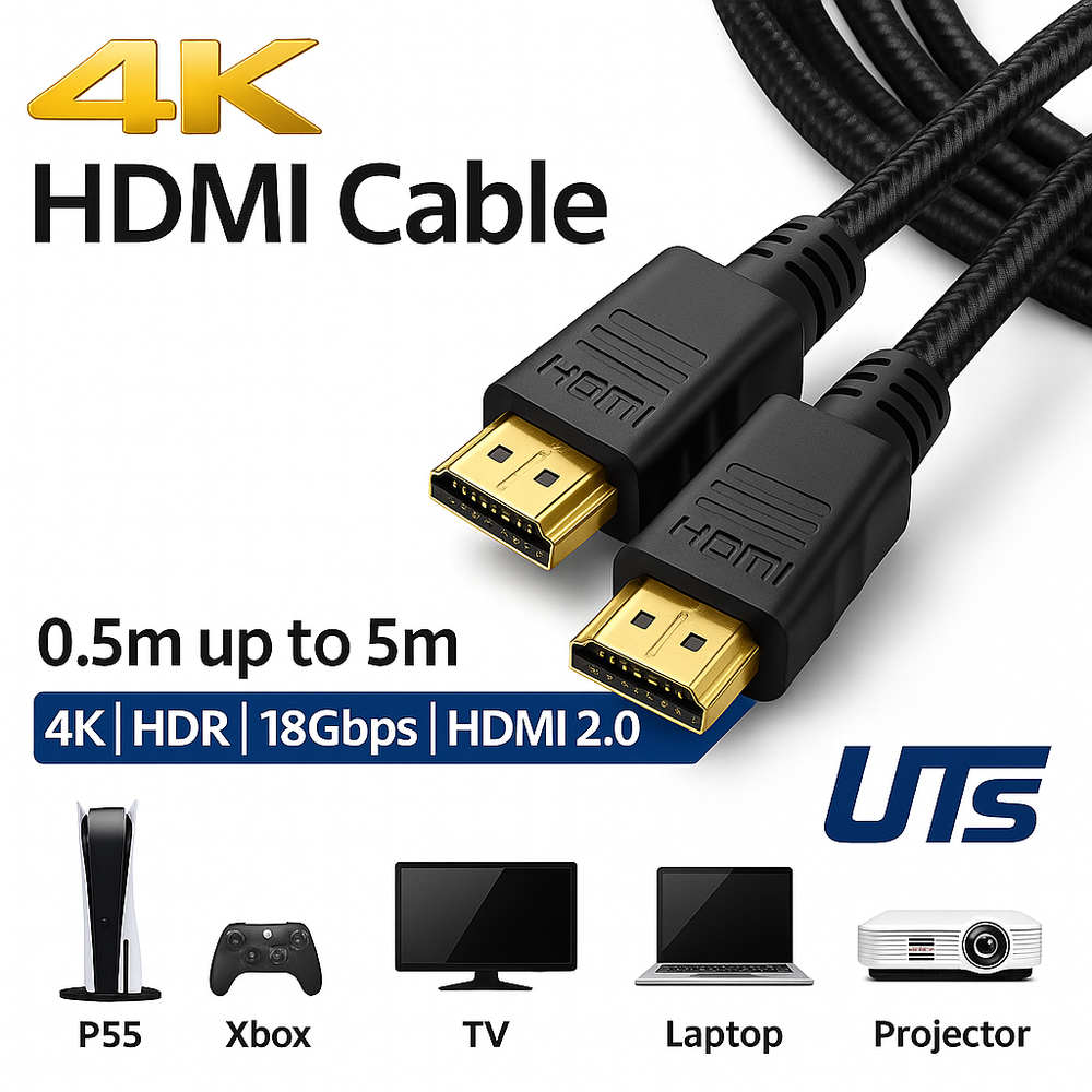 4K Ultra HD HDMI Cable High Speed 2.0 Lead HDR ARC PS5 Xbox TV PC 0.5m - 5m