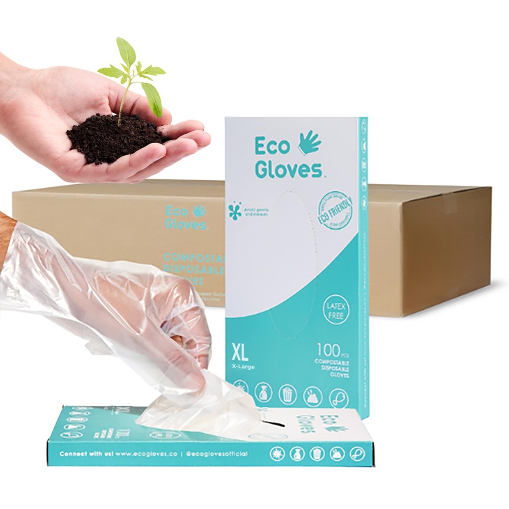 Plant-Based Compostable Eco-Friendly Food Prep & Cleaning Gloves Large Size