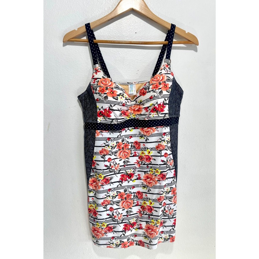 Beach babydoll dress spandex floral print cottagecore summer women size L