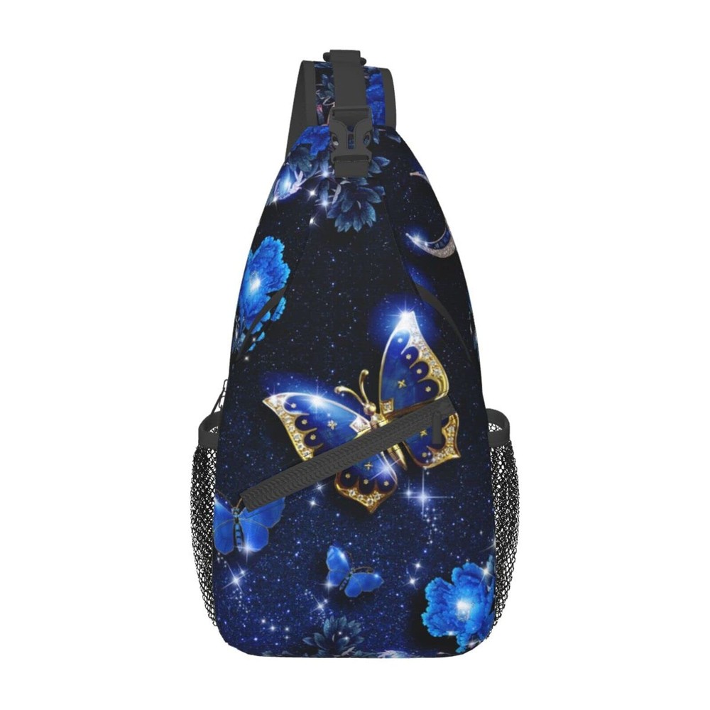 Blue Butterfly Sling Bag Crossbody Backpack Unisex Night Glow  