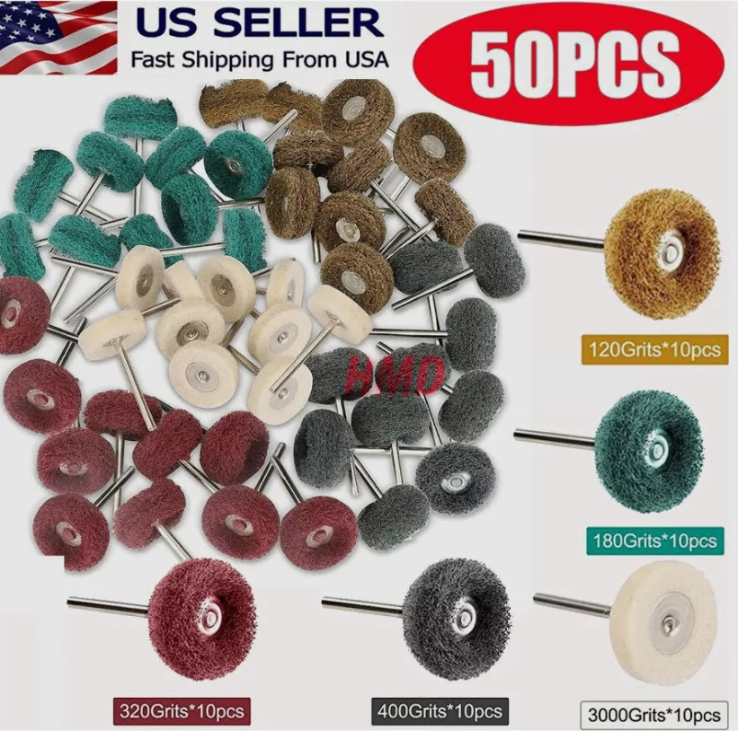 50-Piece Metal Polishing Buffing Wheel & Burr Kit for Rotary Tools & Dremel