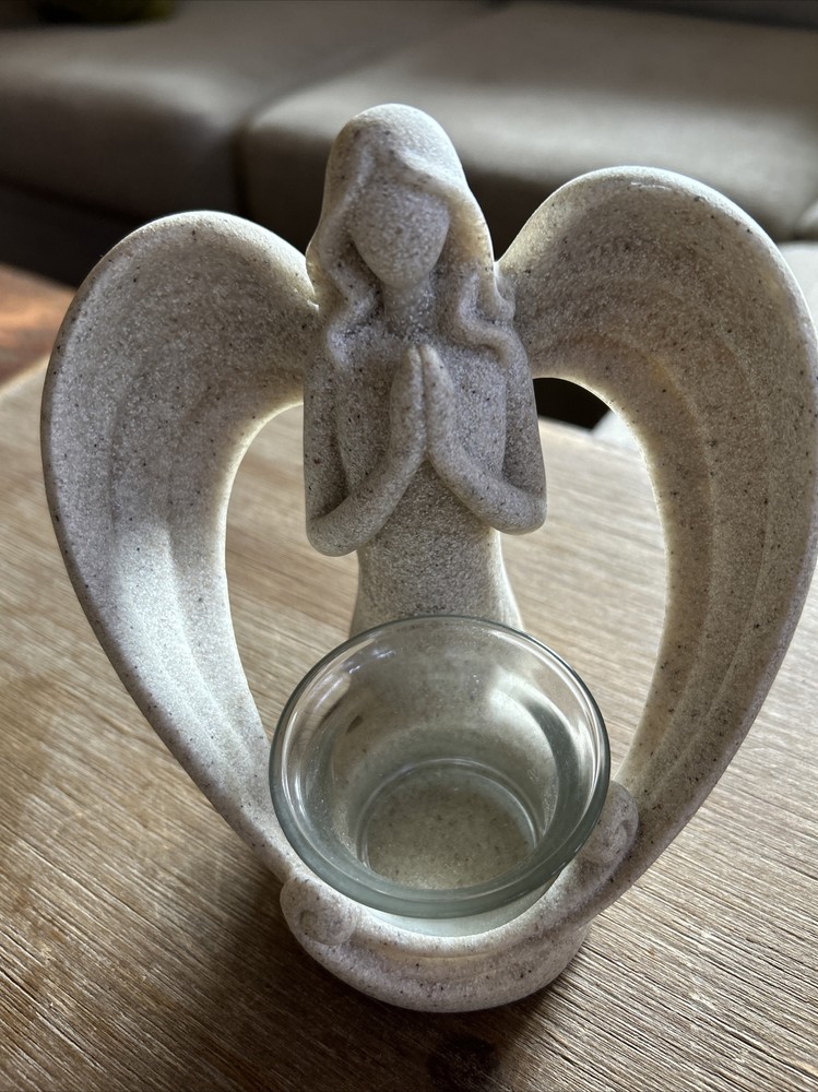 Angel Votive Candle Holder Resin OakiWay Desert Stone Praying Religious Tealight
