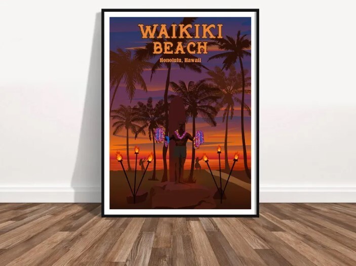 Waikiki Beach Print- Wall Art Vacation Print Poster