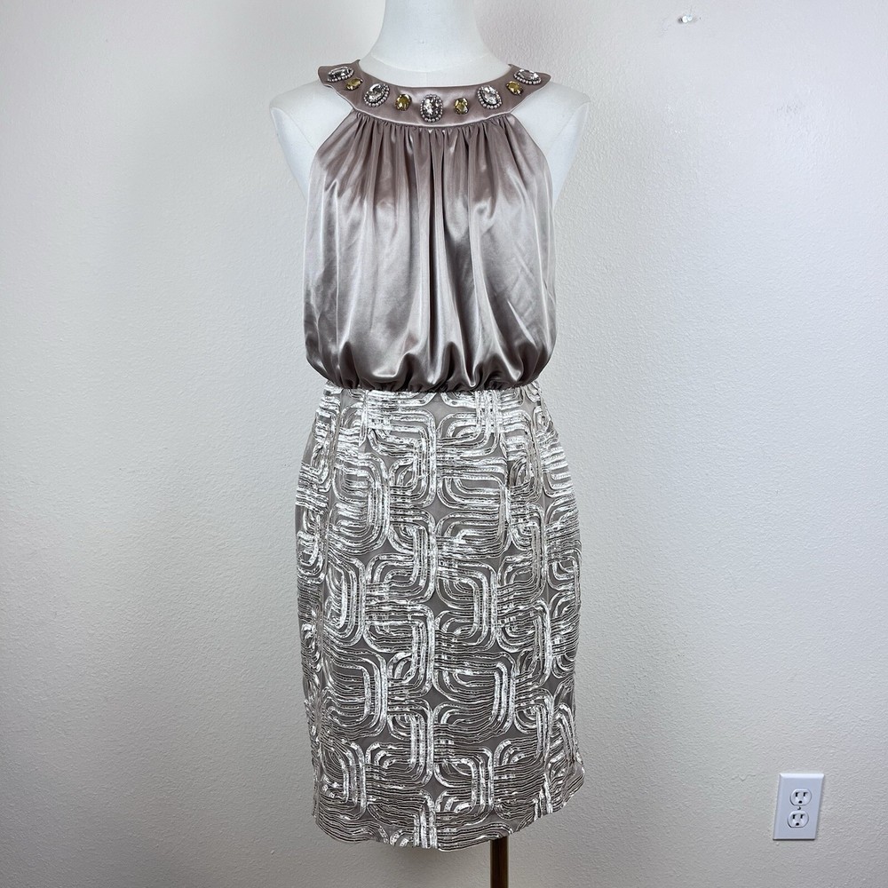 Jessica Howard Dress Womens Four Satin Party Cocktail Beaded Rhinestone Y2K