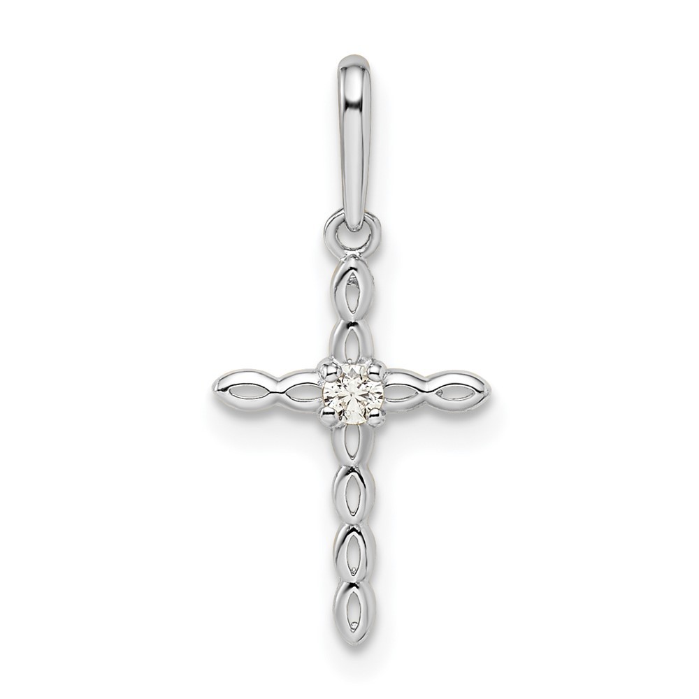 14k White Gold Cubic Zirconia Cross Pendant 0.19gm L-20 mm, W-9.45 mm