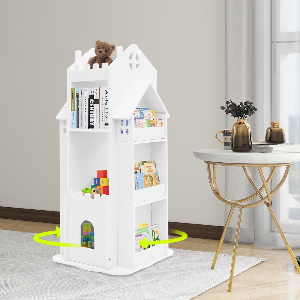 3 Tier Rotating Bookshelf Children Bookcase Kids Room Bedroom Book Display Rack