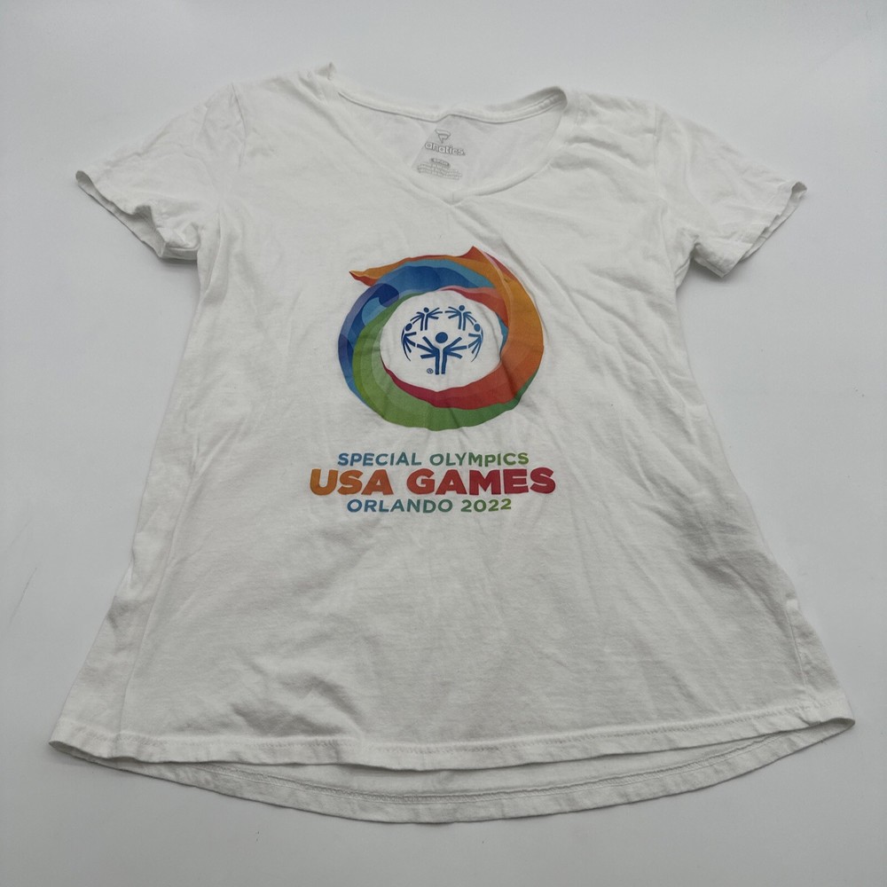 Special Olympics Fanatics T-Shirt Women Small Graphic Print V-Neck..#17213