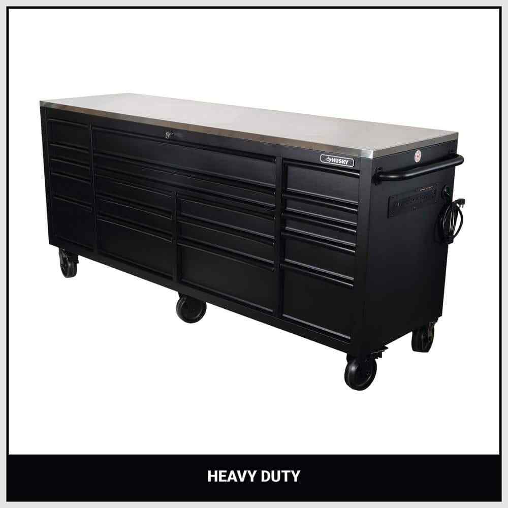 84in.Wx24in.D 18-Drawer Heavy-Duty Mobile Workbench w/Stainless Steel Top in Mat