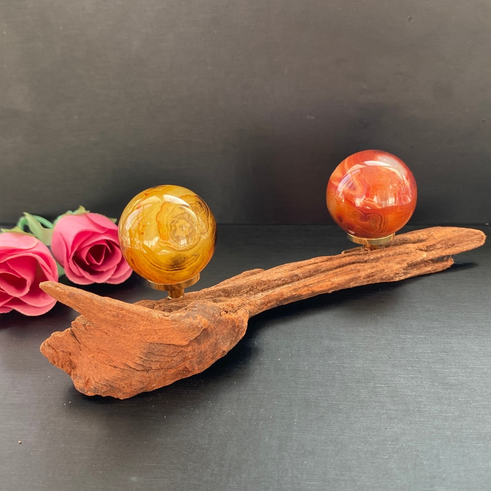 130G Natural silk wrapped agate ball Crystal jewelry Reiki energy Healing+Stand