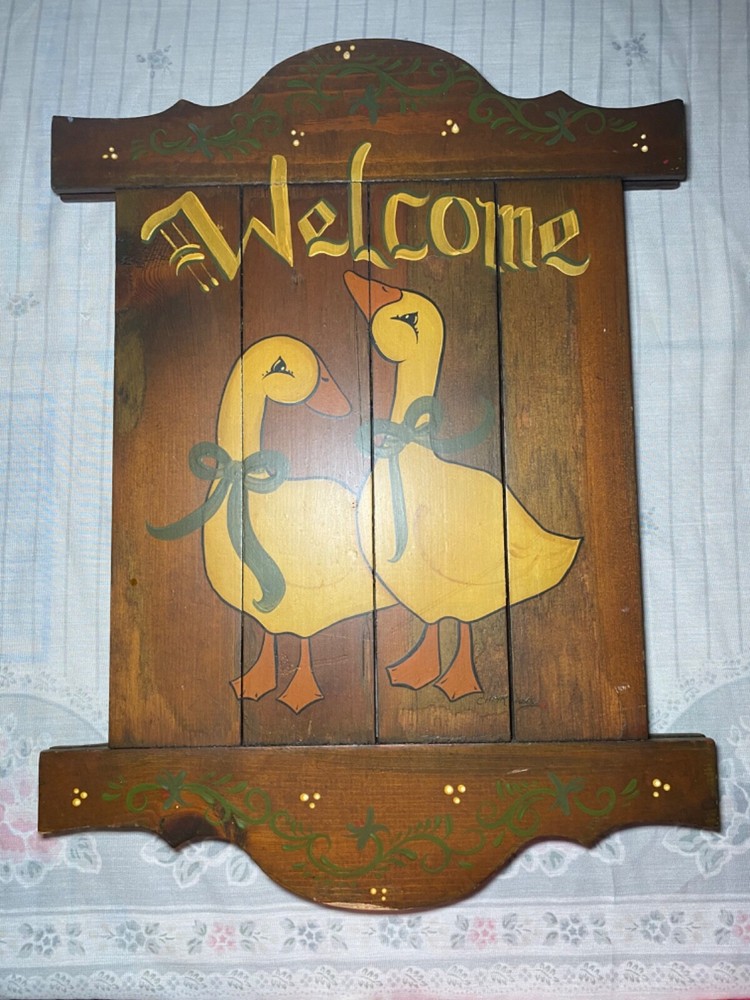 Vintage Wooden Duck “Welcome” Sign Hanging Wall Decor Farm Cottage Core