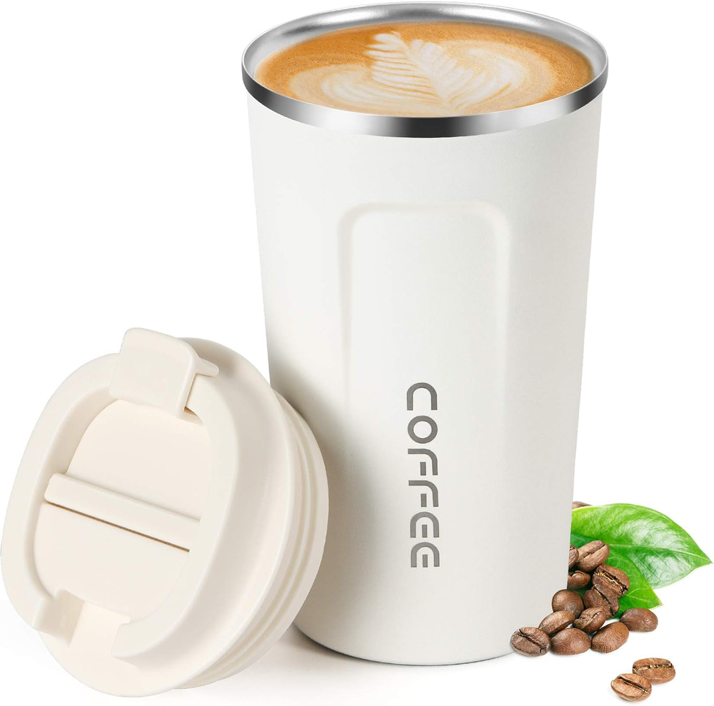 17Oz Stainless Steel Vacuum Insulated Leak-Proof White Coffee Travel Mug