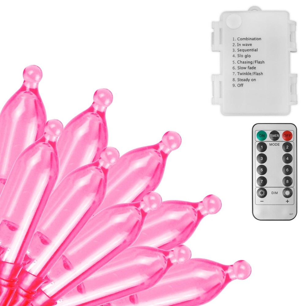 33ft 100 LED Pink Battery Operated String Lights with Auto Timer and 8 Modes