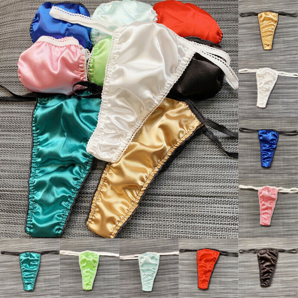 Men Sexy Thongs Panties Lingerie Silk Satin Briefs Underwear Knickers Bikini