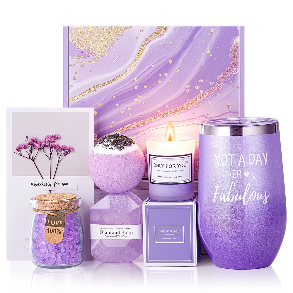 Lavender Luxury Spa Gift Basket Set Purple Mother's Valentine's Day Gift for Her