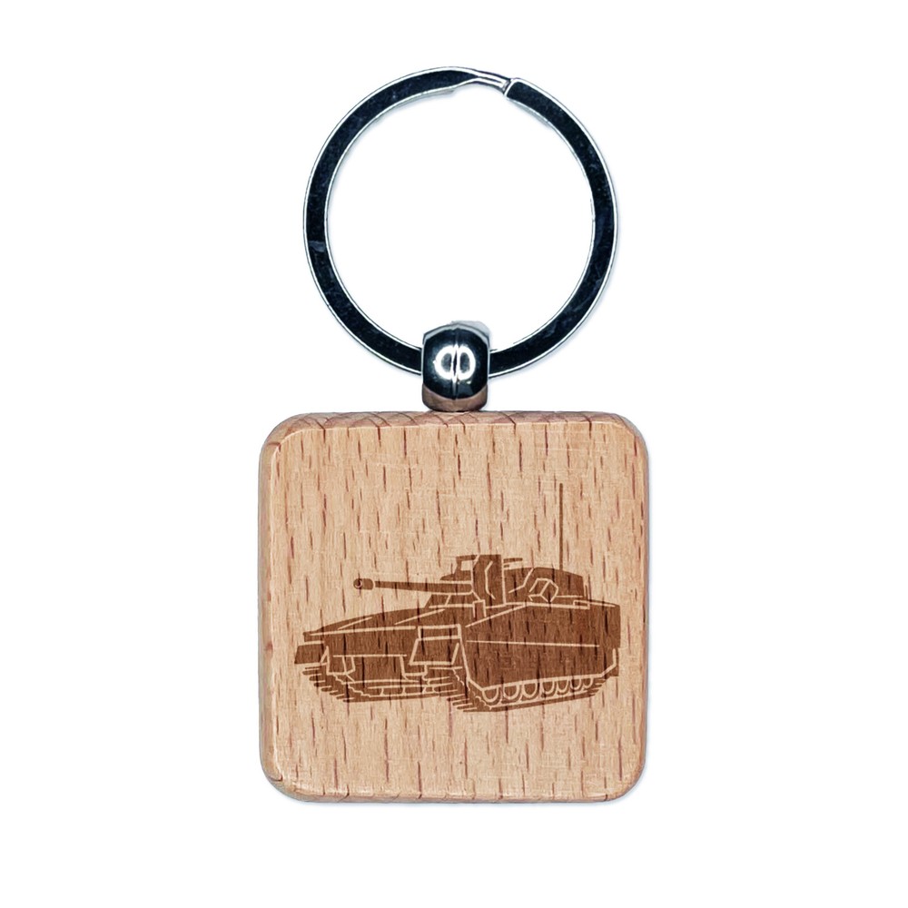 Military Tank Engraved Wood Keychain Charm for Army Enthusiasts