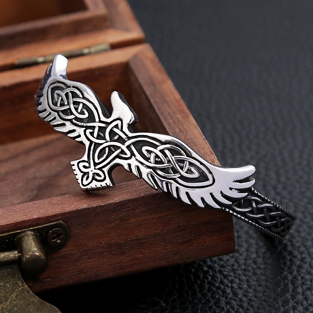Viking Raven Eagle Bangle 316L Stainless Steel Men Women Vintage Bracelet Gifts