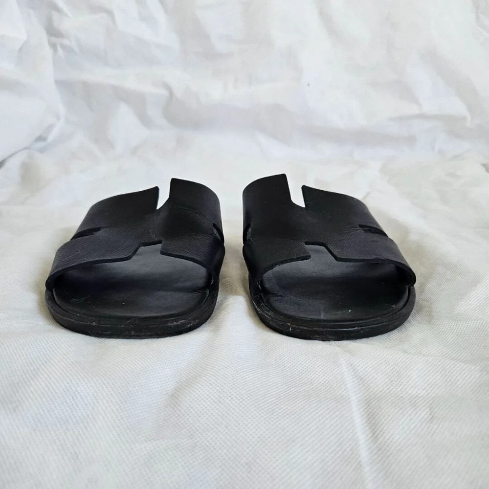Hermes Black Leather Izmir Flat Sandal Size 43 Luxury Comfort