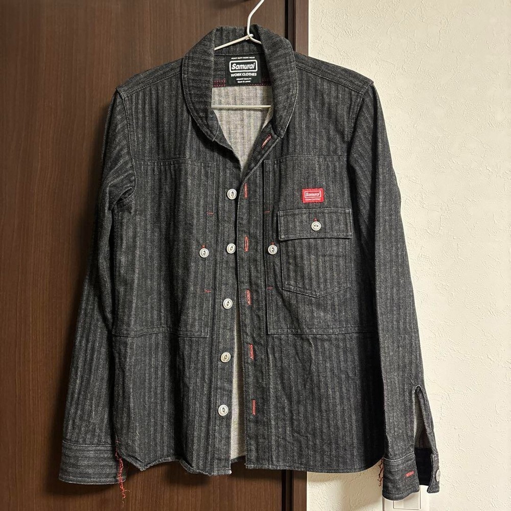 Samurai Jeans Loofah Jacket Blouson Button Black Herringbone Men Size M Used