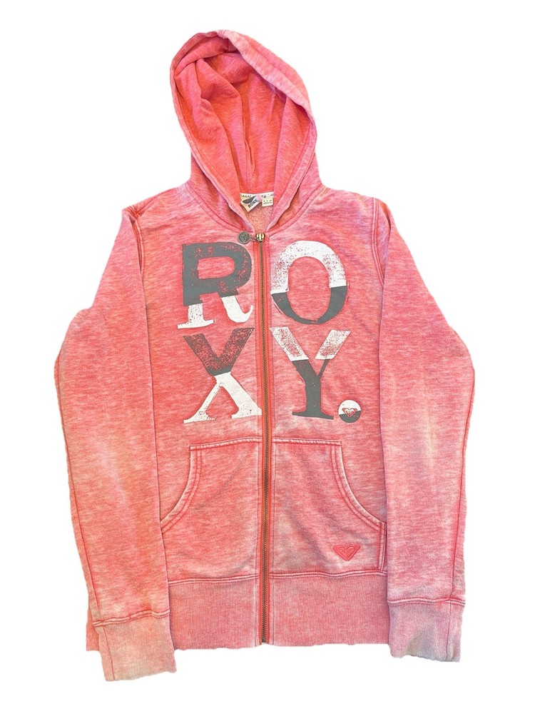 Vintage Y2K Roxy Pink Full Zip Hoodie Sweatshirt Graphic Logo Women’s Small