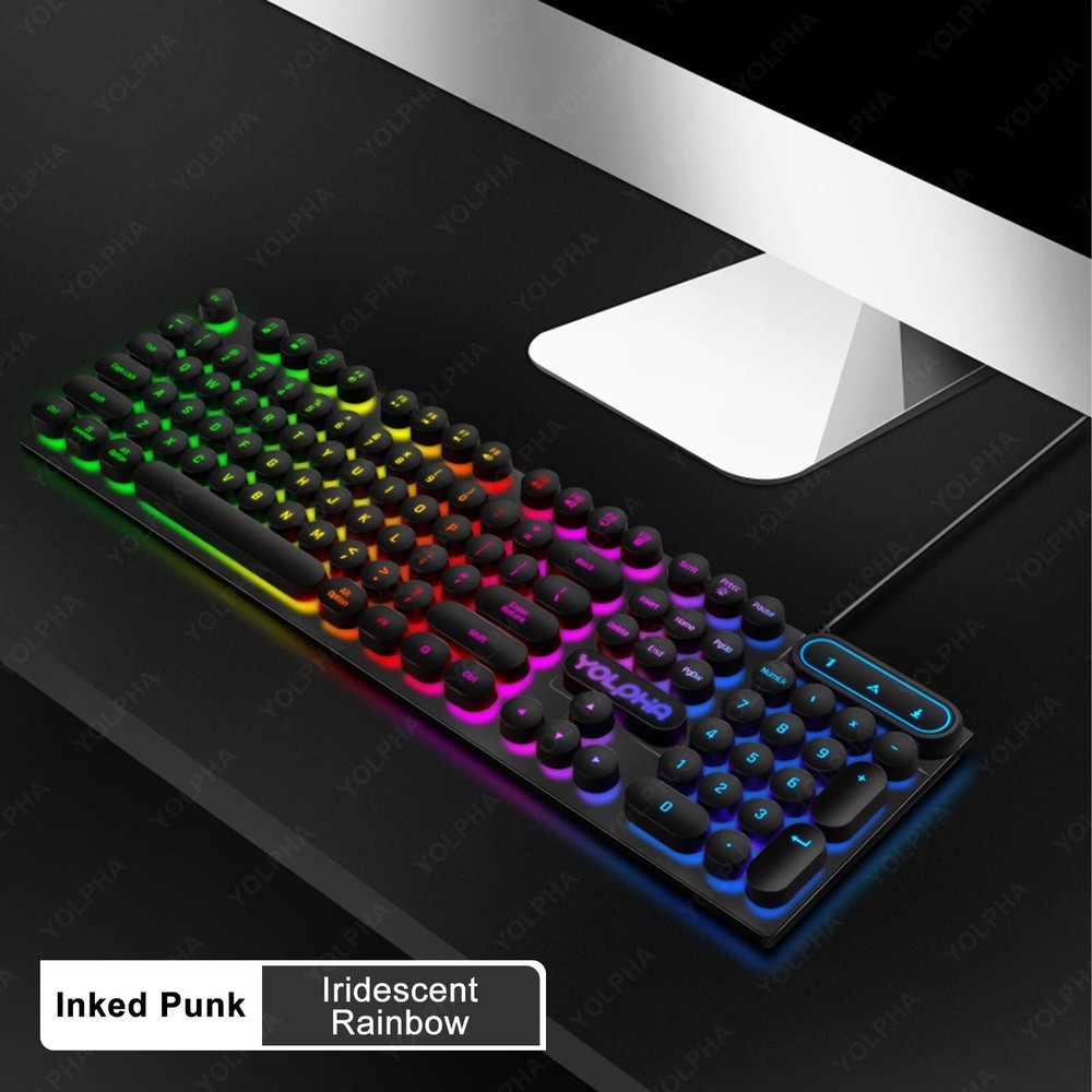 104-Key RGB Backlit Ergonomic Gaming Wired Keyboard with Breathing Light