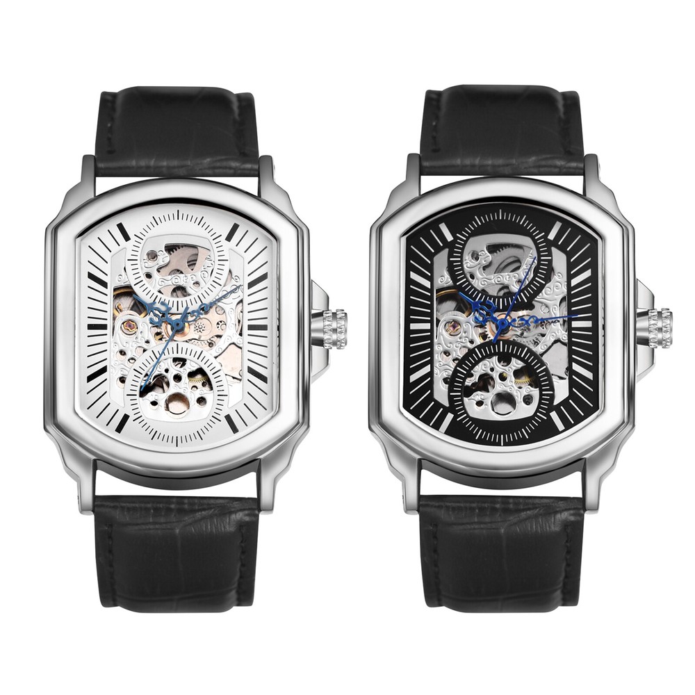 Men's Luxury Skeleton Automatic Mechanical Watch with Leather Strap Self-Wind